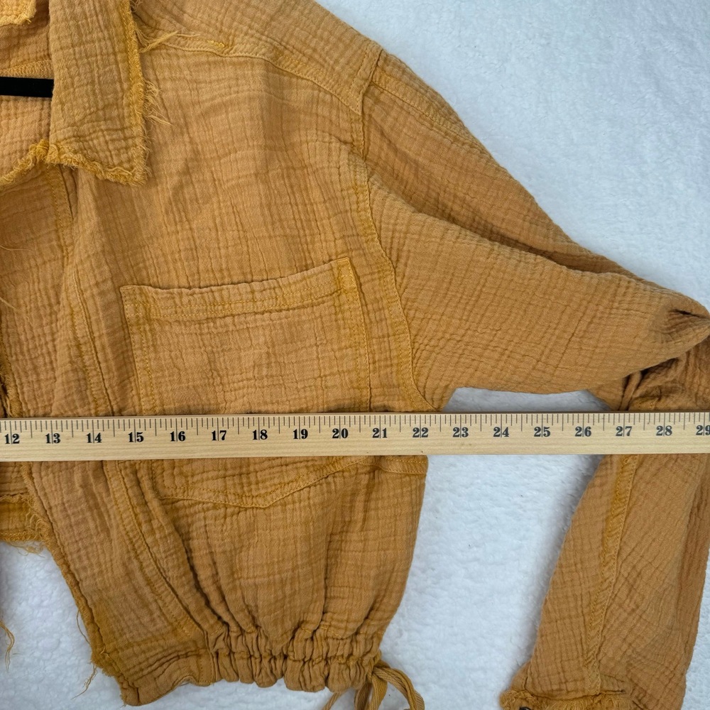 We The Free Cropped Yellow Gold Gauze Spring Cropped Jacket Boho Textured Large - Picture 7 of 10